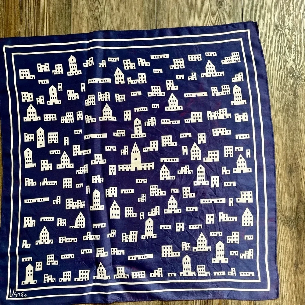 Navy and White Patterned Scarf